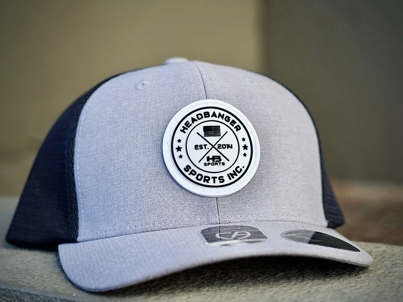 HB Sports Headbanger Exclusive Flexfit Snapback Hat: Silver With White Circle Badge - Image 3
